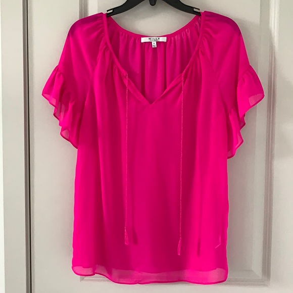 MILLY FUSCHIA PINK SUMMER TOP WITH TASSELS - Picture 1 of 5